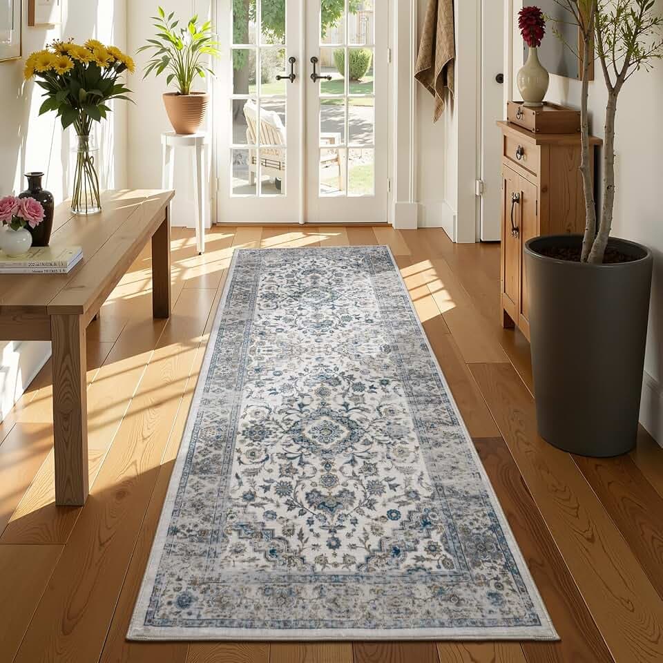 UKISS Washable Runner Rug ，2x6 Non-Slip Soft Boho Vintage Floral Kitchen Rug Runner Rugs，Long Low Pile Carpet Runner Rug for Entryway Bedroom, Kitchen, Laundry, Bathroom.