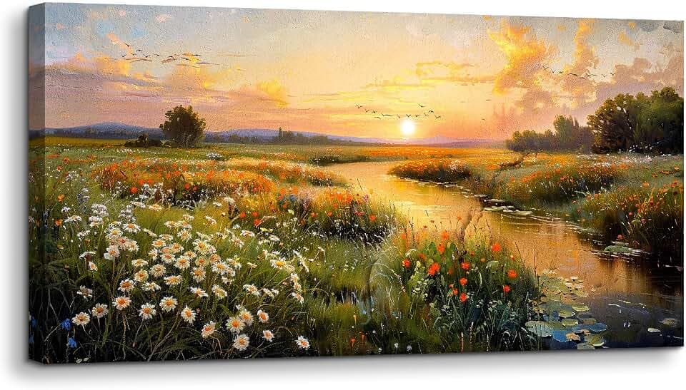 hyidecorart Landschaft Wandbilder Wohnzimmer Wildblumen Gemälde 50x100 cm