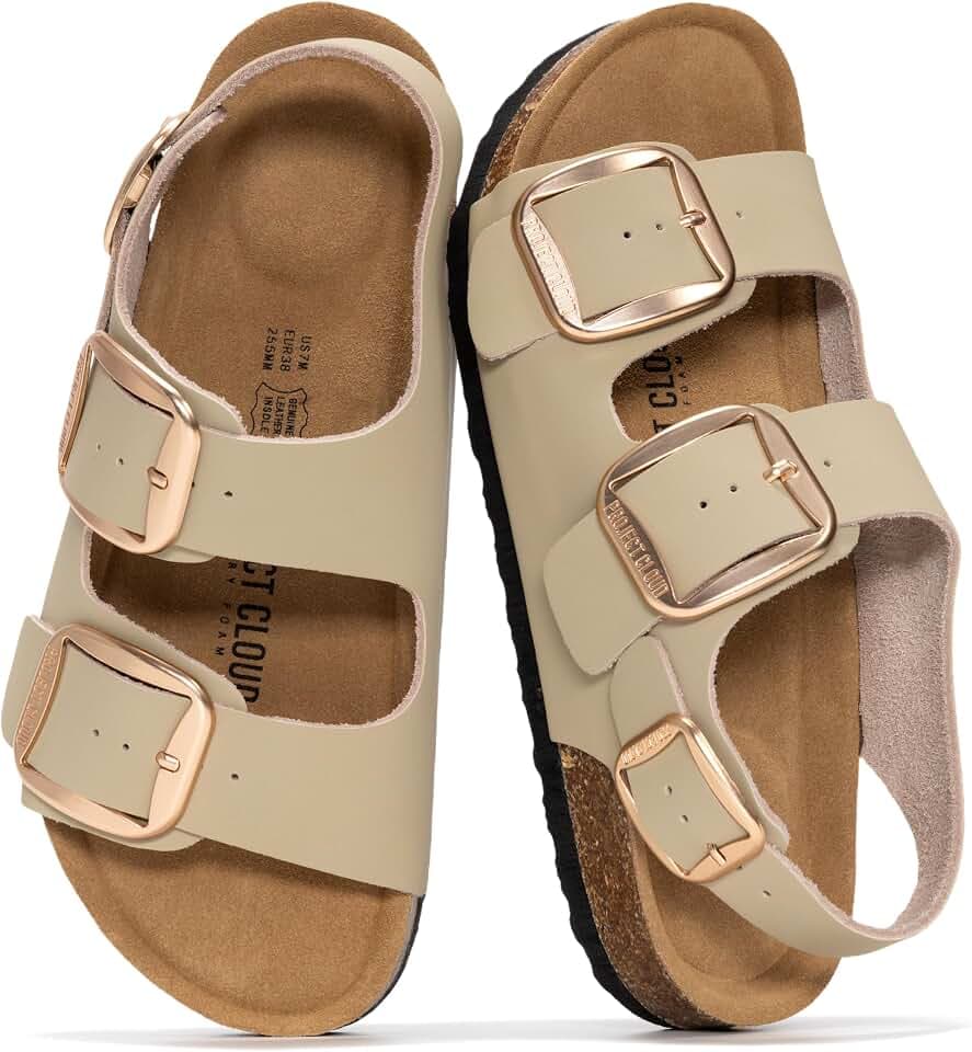 100% Genuine Leather Ankle Strap Footbed Sandals Women Slingback Sandals