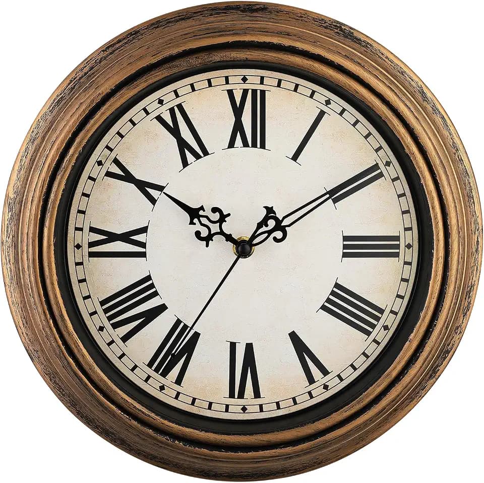Plumeet Extra Große Wanduhr Klassisch 40.6cm, Ruhige Retro Wanduhr ohne Tickgeräusche für Wohnzimmer, Schlafzimmer, Batteriebetrieben, Römische Zahlen
