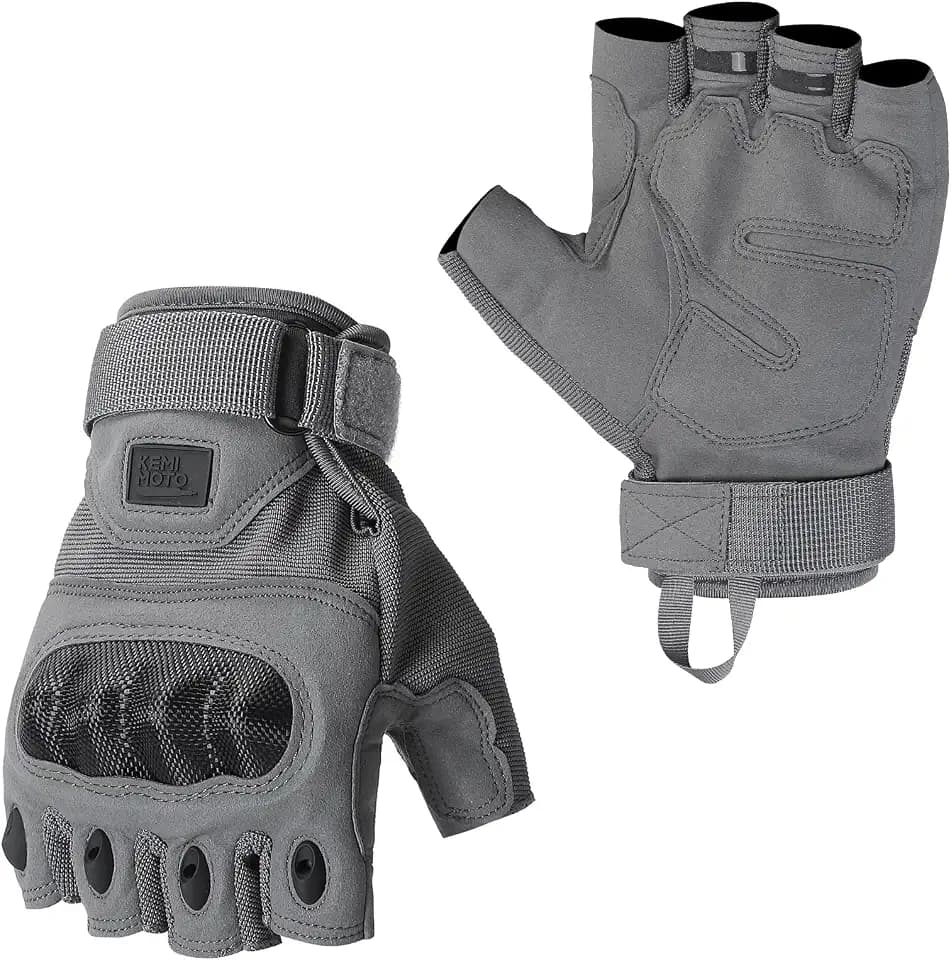 KEMIMOTO Fingerless Tactical Gloves for Men, Motorcycle Gloves for Outdoor Work Sports, Fingerless Cycling Gloves for Hunting Hiking Camping