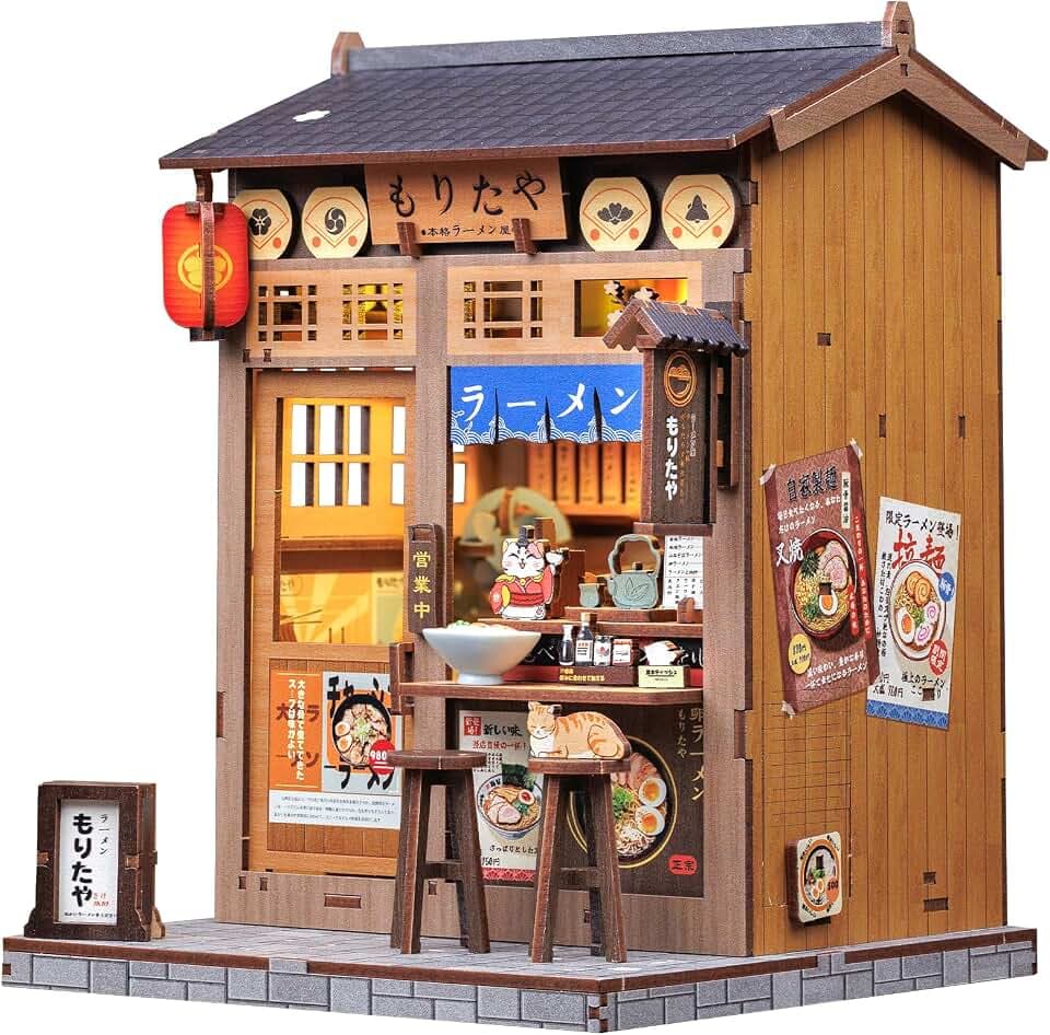 CUTEBEE Book Nook Kit – DIY Puppenhaus Miniatur Haus Selber Bauen für Erwachsene mit LED-Beleuchtung, 3D Puzzle & Buchstütze | Kreativset zur Bücherregal-Deko | Geschenk (Morita-Ya)