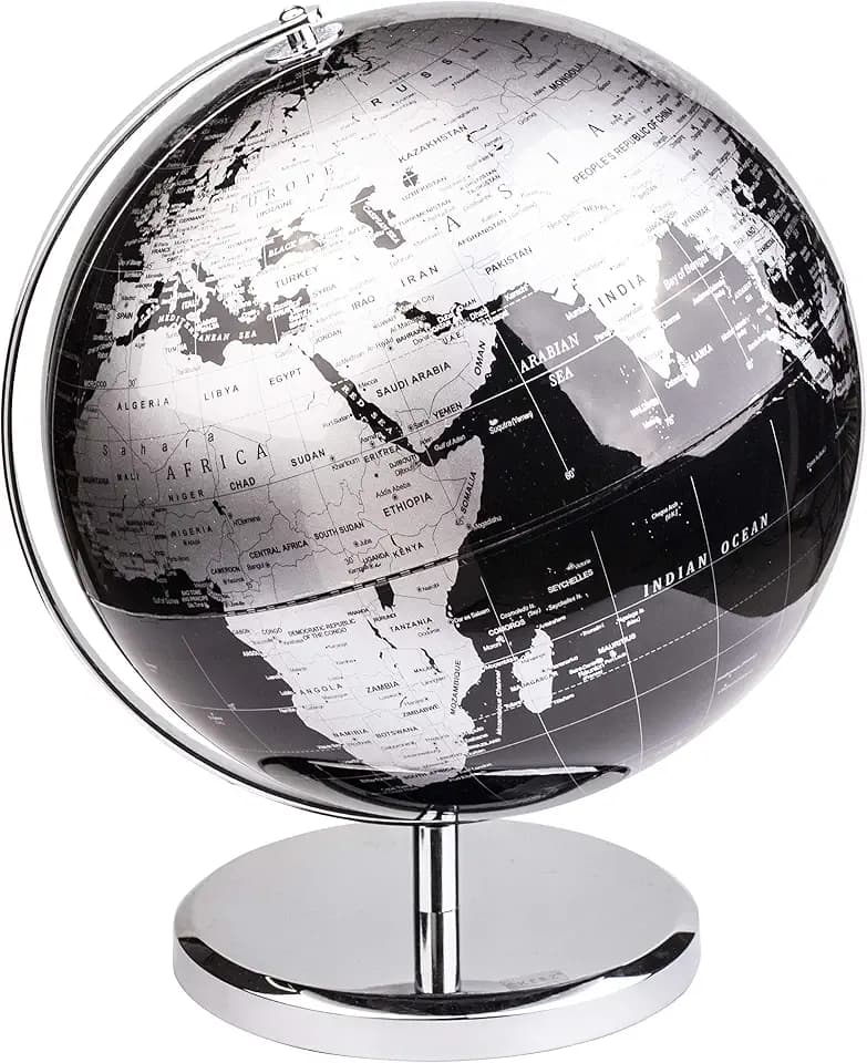 Exerz 25 cm Metallic Schwarz Globus Edelstahl Sockel Schülerglobus