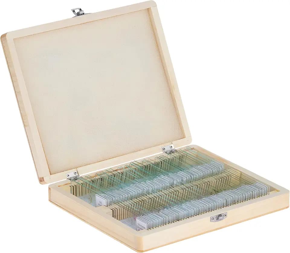 Celestron 44412 Prepared Microscope Slide Box, 100 Piece Set in Wooden Case, Light Brown