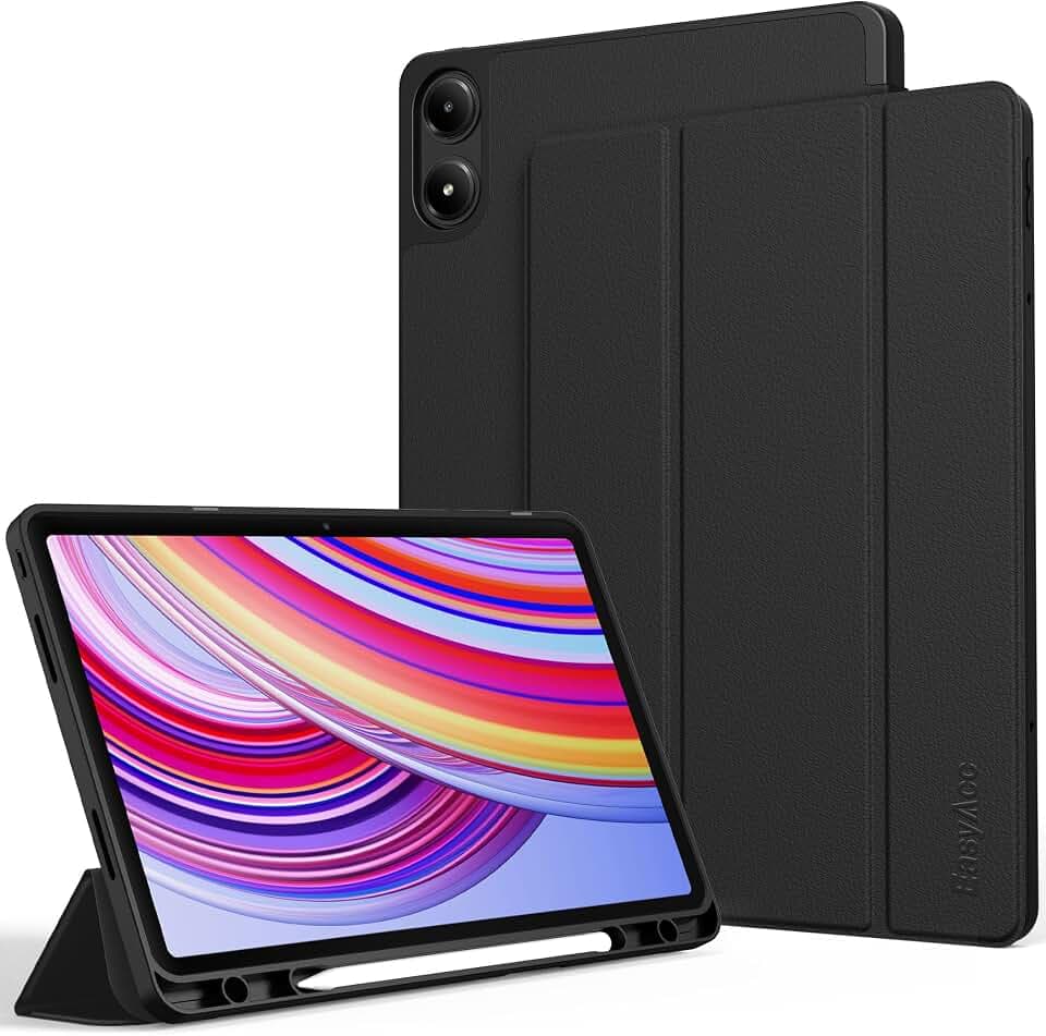 EasyAcc Hülle für Redmi Pad Pro 12.1 mit Stifthalter 2024 | Ultradünne Schutzhülle aus TPU mit Standfunktion,Auto Schlafen/Wachen(Schwarz)