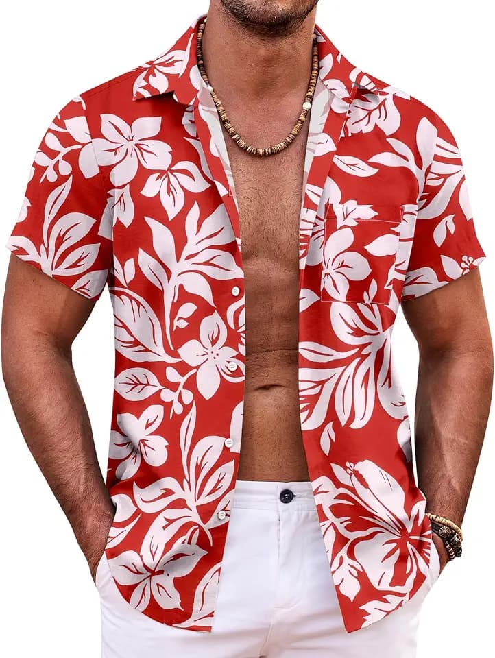 COOFANDY Hawaii Hemd Männer Kurzarm Sommer Hemd Blumen Button Down Strandhemd Urlaub Freizeit Party Shirt