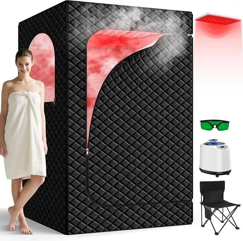 Portable Infrared Sauna Box for Home, Full Body Steam Sauna Tent with 660nm & 850nm Red Light Therapy Lamp, 3L 1200W Fast-Heating Steamer, Adjustable Temp & Remote Control for Relaxation, Detox Black