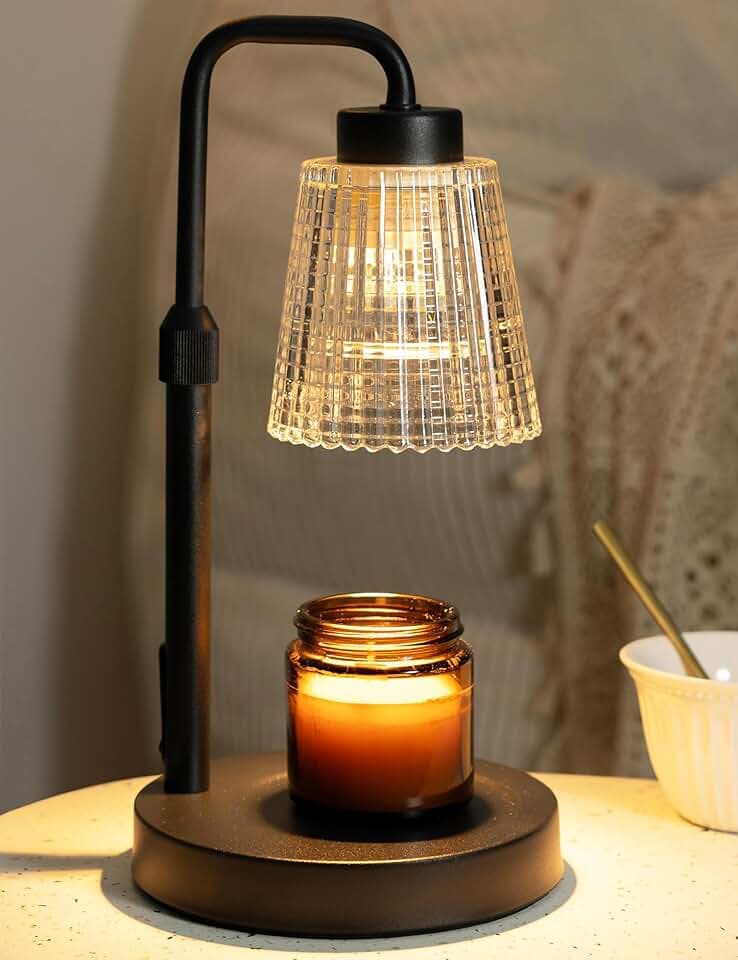 Kerzenwärmer Lampe, Einstellbare Höhe Kerzenwärmer Timer Dimmbar Home Decor Wax Melts Warmer für Glaskerzen mit 2 Glühbirnen Schwarz