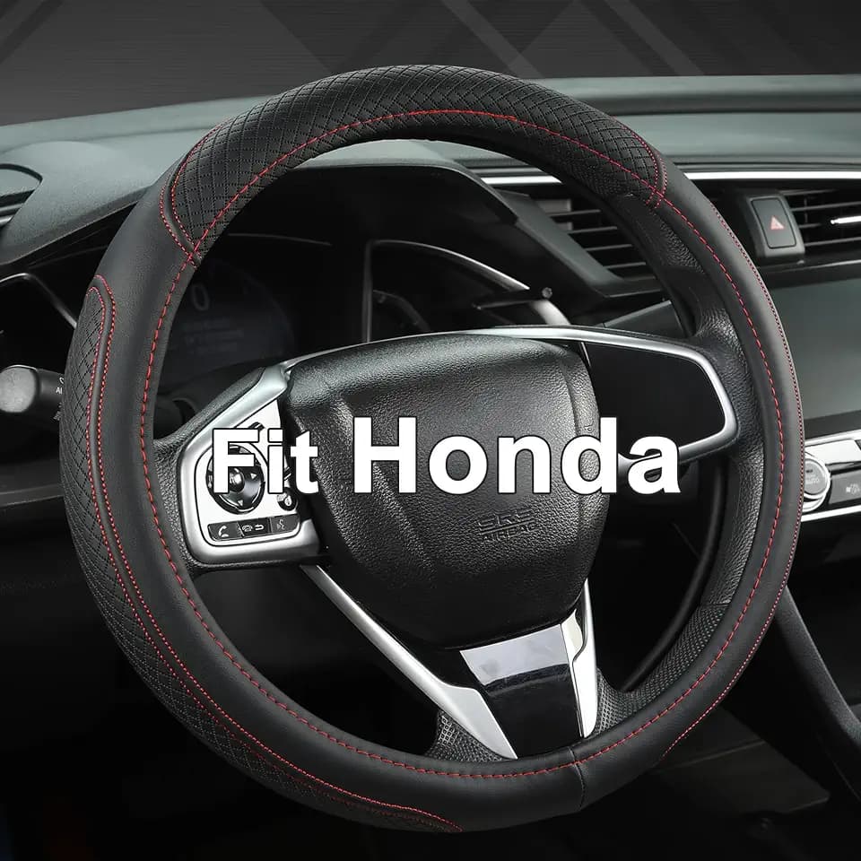 West Llama Customized Auto Car Steering Wheel Cover for Honda Accord Civic CR-V HR-V Pilot Fit Passport Odyssey 14.5-15inch(Black+Red Line-Standard Size)