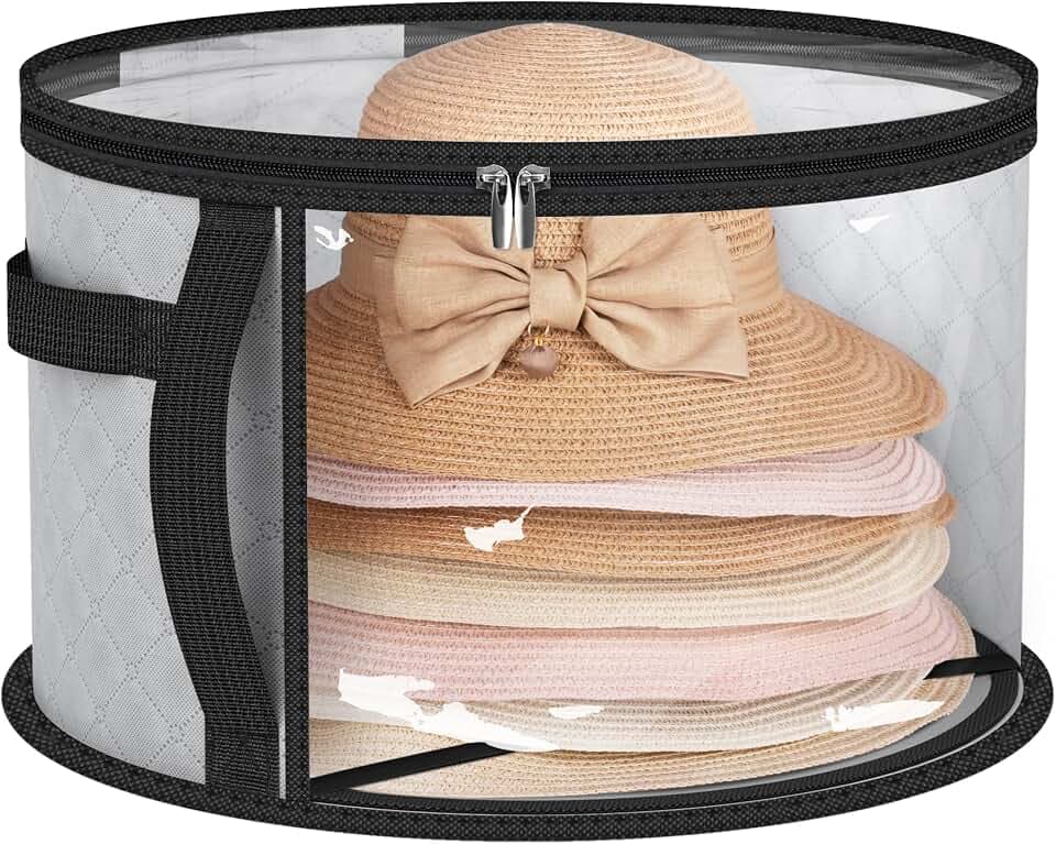 AOODA 18'' Oversized Clear Hat Storage Bag for Women, Holds up to 9 Caps Cowboy Hat Organizer for Closet, Wide Brims Hat Case with Carrying Handles (Grey)