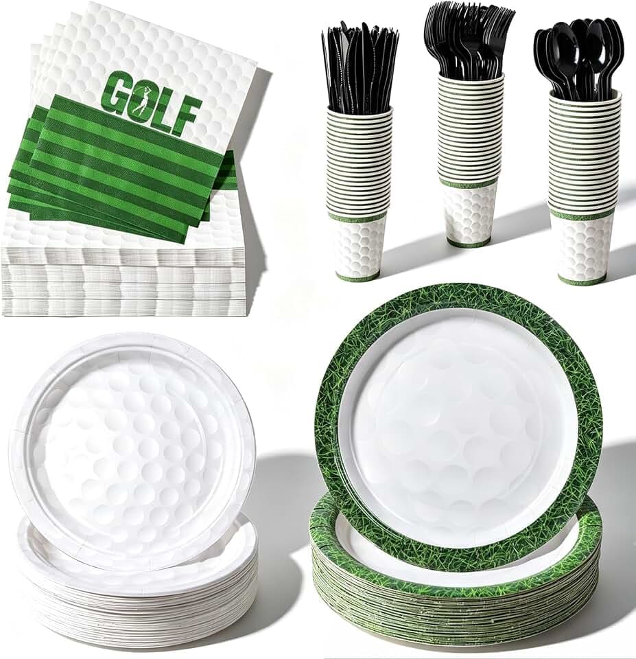 400 Pcs Disposable Golf Party Tableware Set for 50 Guests