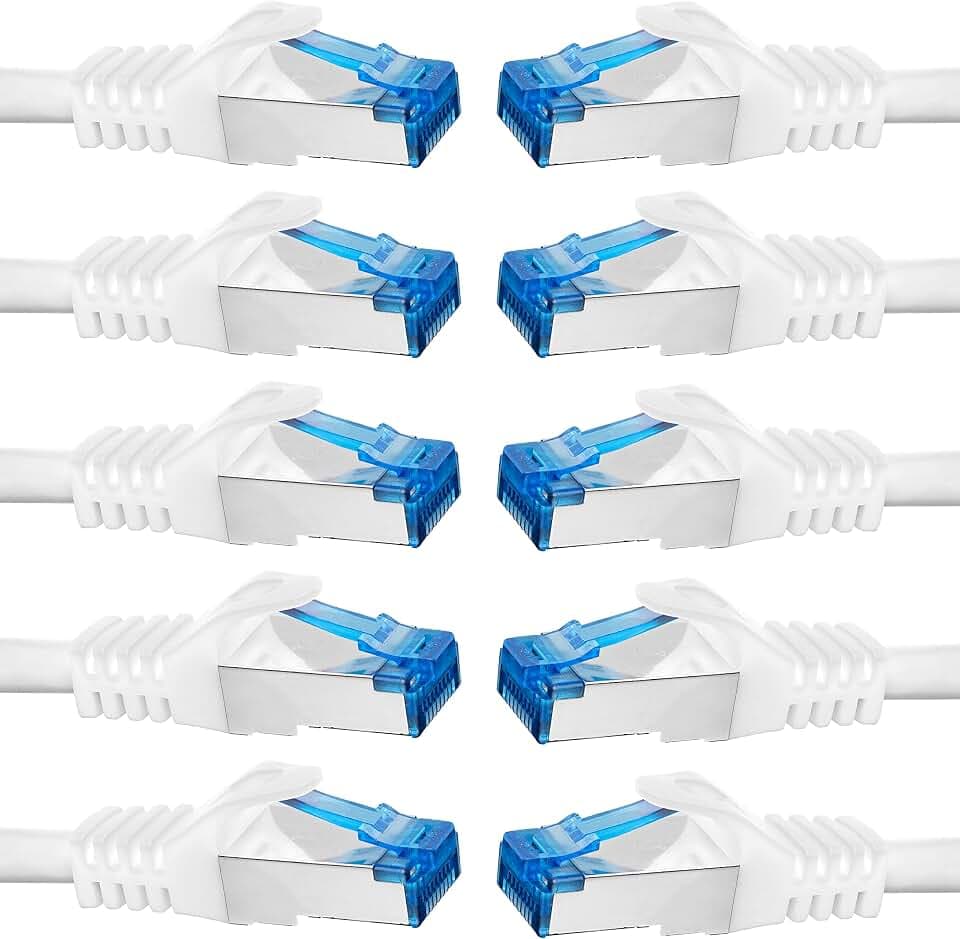BIGtec - 10 Stück - 0,15m CAT.7 Gigabit Patchkabel Netzwerkkabel weiß Kupferkabel Patch Ethernt LAN DSL Kabel CAT7 (RJ45, Cat 7, S/FTP PIMF) 15cm