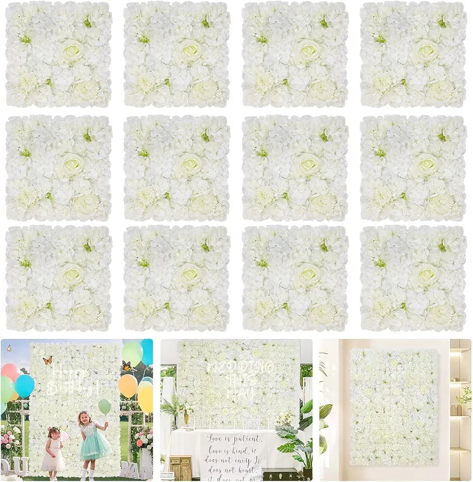 White Flower Wall Backdrop Wedding: 12 Packs 15x15 Inches 3D Floral Rose Wall Panels - Party Event Background Bridal Shower Decorations