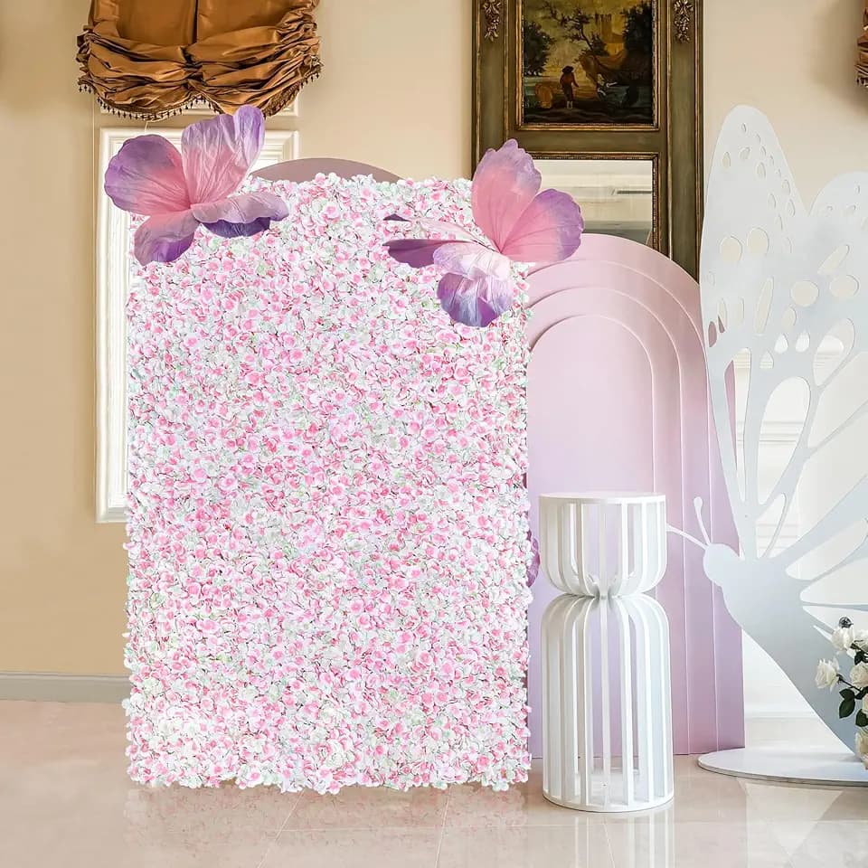 Artificial Flower Wall Backdrop Panels 7ft x 4.6ft Pink Silk Hydrangea Floral Wall Background for Wedding Bridal Shower Birthday Party Stage Photo Decorations