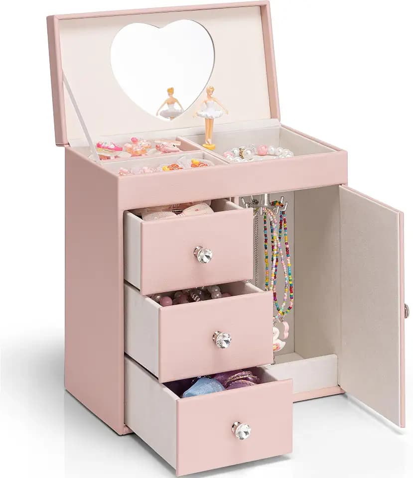 VLANDO 4 Layer Musical Jewelry Box, 3 Drawers Storage and Necklace Hook