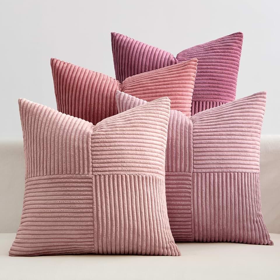 EMEMA Kissenbezug Kordsamt Patchwork Kissenhülle 45x45 Rosa Serie