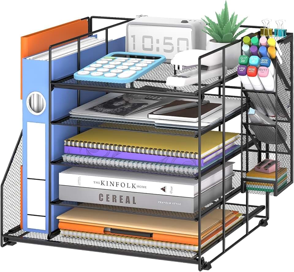 Schreibtisch Organizer und Zubehör, 5-stufiger Multifunktionaler Stiftehalter mit Schublade und Ablagefächer, für Büro, Schule, Zuhause