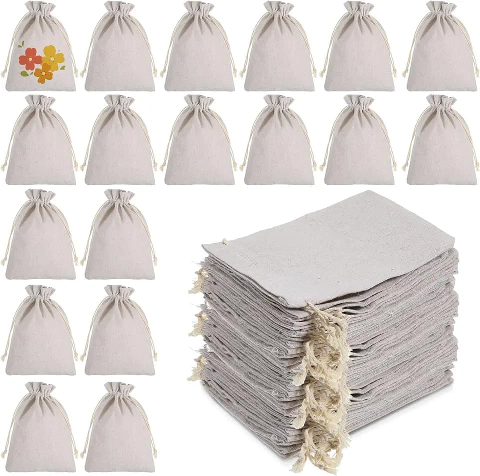 100 Pcs Rustic Burlap Bags Bulk 5 x 7 In Burlap Gift Bags with Drawstring