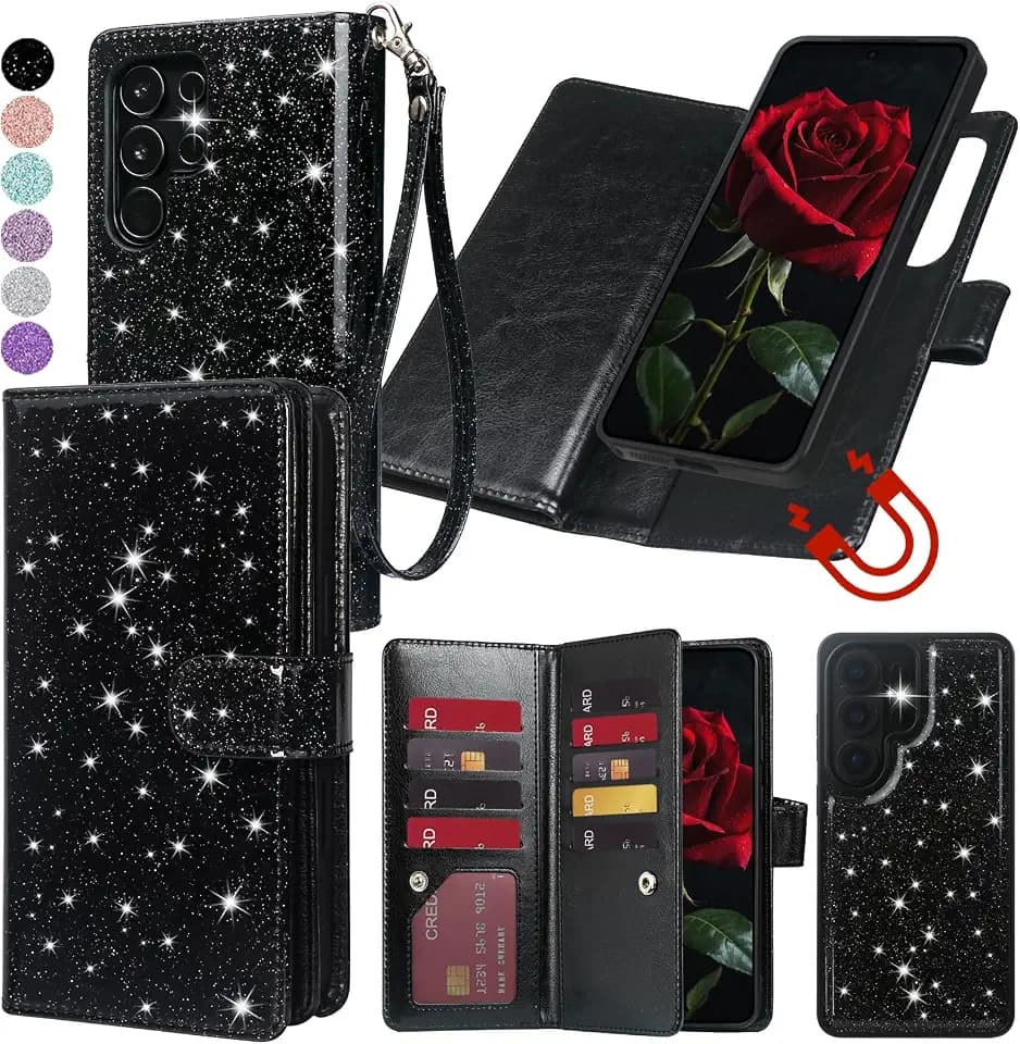 Varikke for Galaxy S26 Ultra Wallet Case Magnetic Detachable, Black