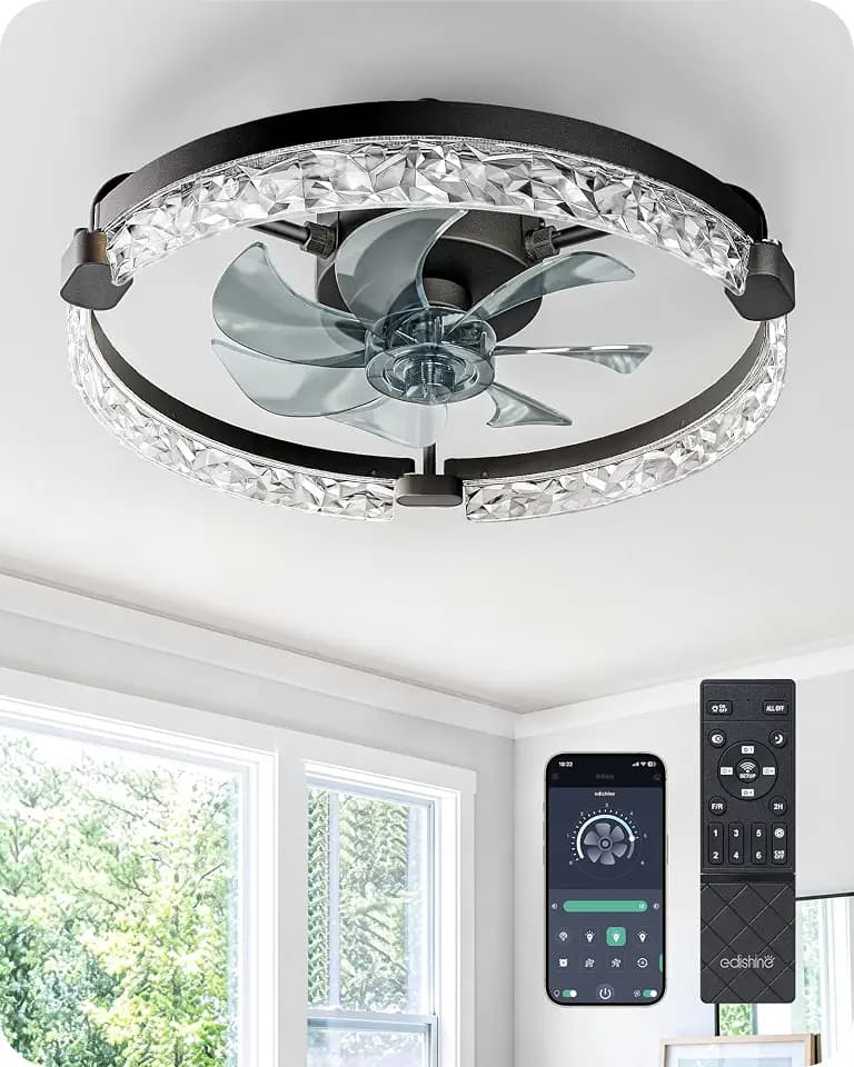 EDISHINE 20'' Ceiling Fans with Lights and Remote, Modern Black Fandelier