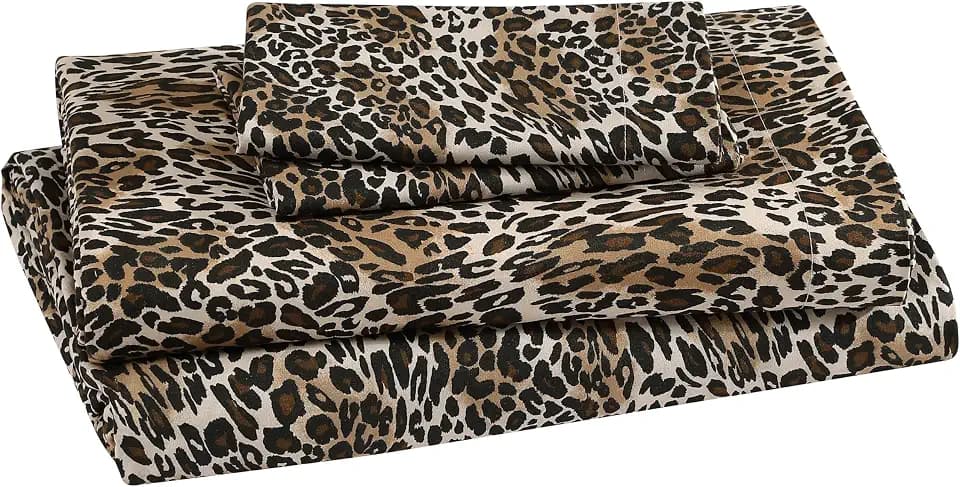 Printed Soft Microfiber Queen 4-Piece Sheet Set, Zara Leopard