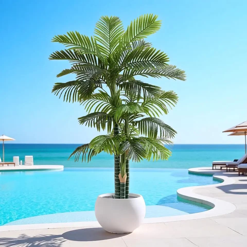 6FT Tall Triple Golden Cane Palm Tree in Black Cement Pot (1 Pack)