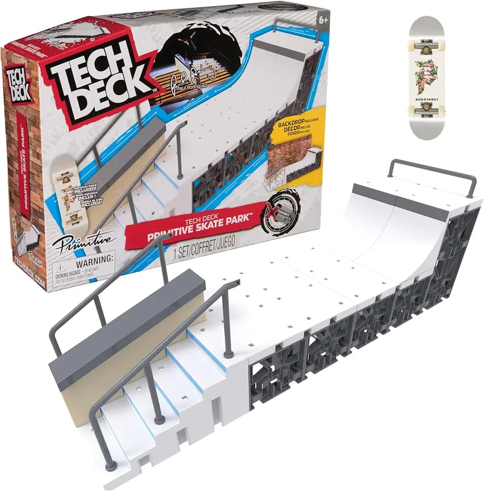 Tech Deck - Primitive Skate Park, Finger-Skateboard-Rampe mit authentischem Fingerboard, Signature-Set des Skateboard-Profis Paul Rodriguez, X-Connect-Stecksystem, umfangreiches Zubehör, ab 6 Jahren