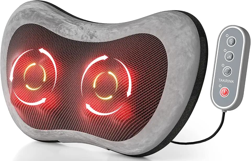 TAKRINK Massagekissen Shiatsu-Massagegerät mit Wärmefunktion Rückenmassagegerät mit 8 Knoten und 3 Speed Rücken-Nacken-Massagekissen mit Fernbedienung 1,8 m Stromkabel