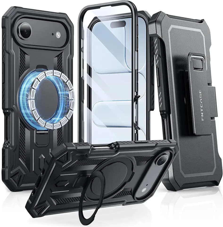 FNTCASE for iPhone Air Case Fit for MagSafe with Belt Clip, Kickstand Black