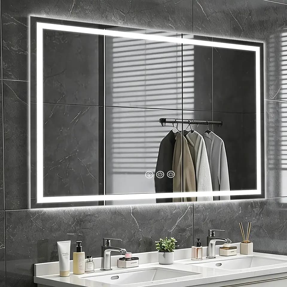 Ratsamee Badspiegel mit Beleuchtung LED, 80x100cm Spiegel mit Light, Wandspiegel mit Frontbeleuchtung, Antibeschlagfunktion, Dimmbar, mit 3 Einstellbaren Lichtfarben
