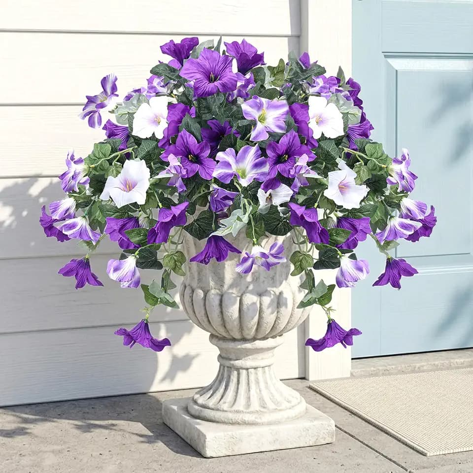 CEWOR Artificial Petunias Flowers for Outdoors 4pcs Realistic Silk Flowers