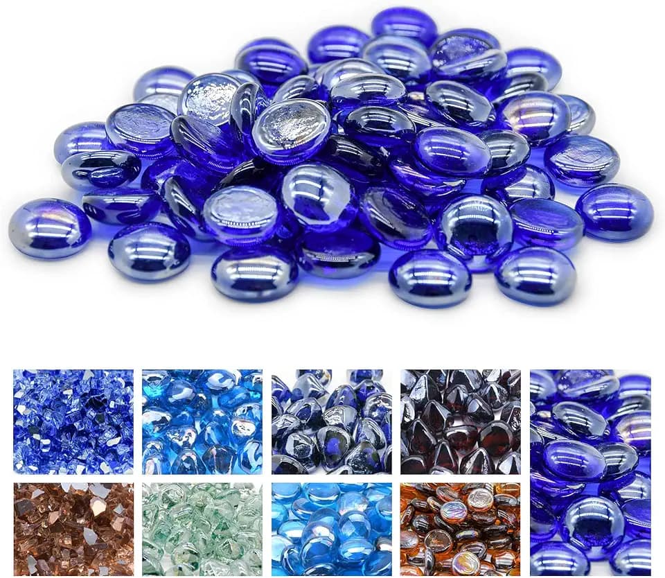 GasSaf 3/4 Inch Cobalt Blue Fire Glass Beads for Fire Pit, 20 Pound