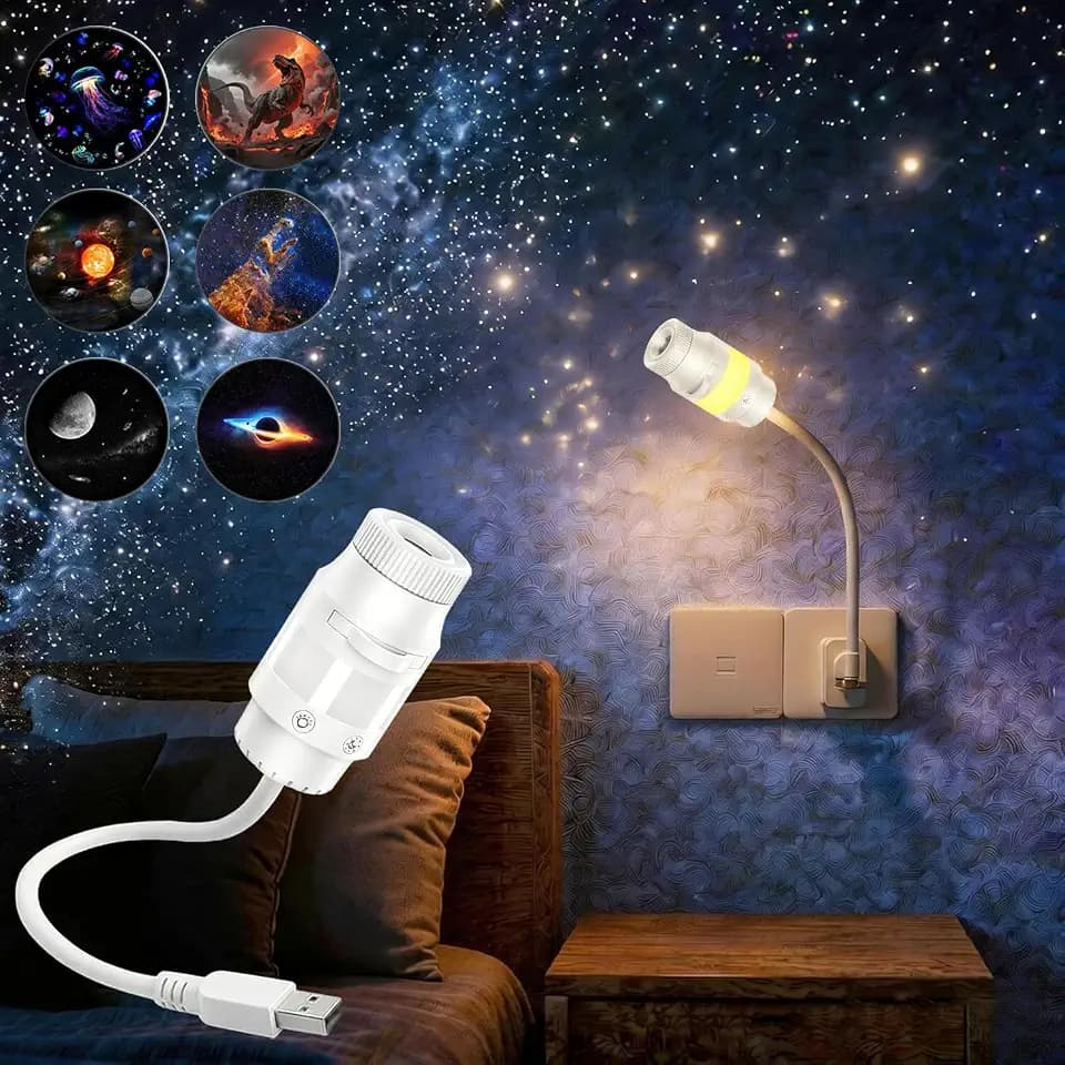 HD 5D holografischer Galaxie Sternprojektor, USB Sternenhimmel Projektor Lampe, Um 360° Verstellbar Galaxy Projector, for Bedroom Ceiling Car Roof，Mit 6 Filmen