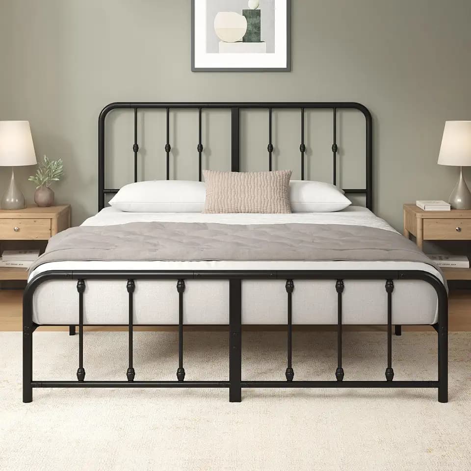 Zinus Florence Lattenrost, 140 x 190 cm, mit Metalllatten, Rahmen & Kopfteil, für 2 Personen, aus robustem Metall, Höhe 35 cm, für Aufbewahrung, einfache Montage, Schwarz