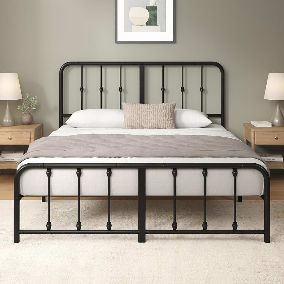 Zinus Florence Doppelbett 160 x 190 cm – Bett 160 x 190 cm – Bettgestell mit Kopfteil und Fußteil aus Metall – Höhe 35 cm – Lattenrost aus Metall enthalten – Stauraum darunter – Schwarz