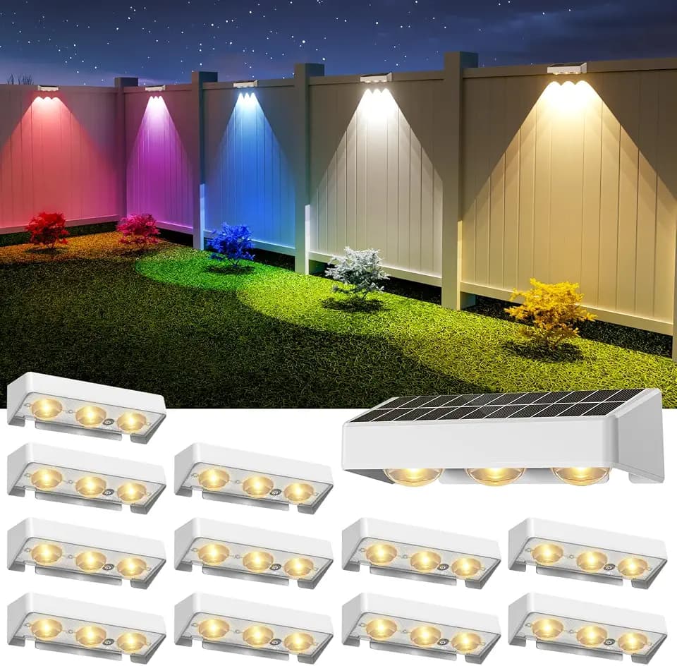 NIORSUN Solar Fence Lights, 12 Pack LED Outdoor Solar Deck Lights with Lenses, RGB Color, IP65 Waterproof, Solar Lights for Outside, Wall, Patio, Railing, Yard (White)