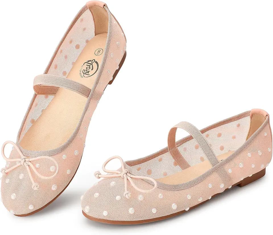 Trary Flats for Women Closed Round Toe Ballet Flats Mary Jane Shoes Women with Elastic Strap Cute Bowknot Comfortable Dress Shoes for All-Year Daily Work Casual Wear