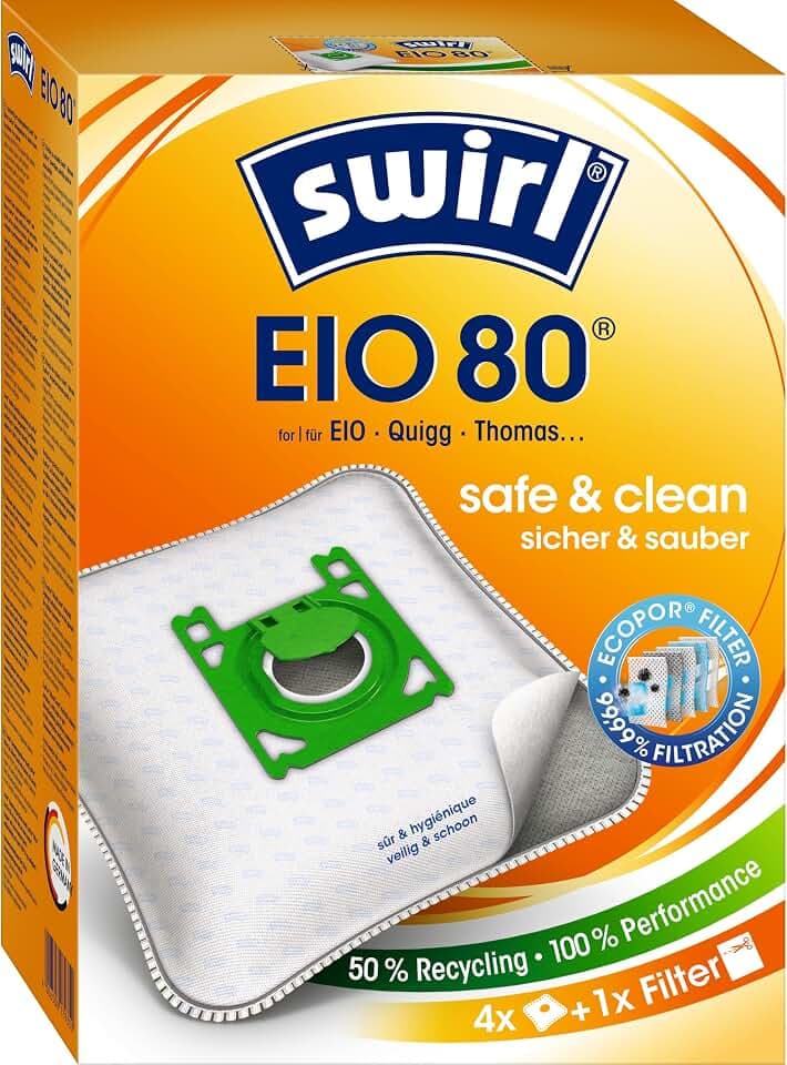 Swirl® EIO 80® Staubsaugerbeutel für Thomas, EIO, Topo, Dirt Devil... 4 St.
