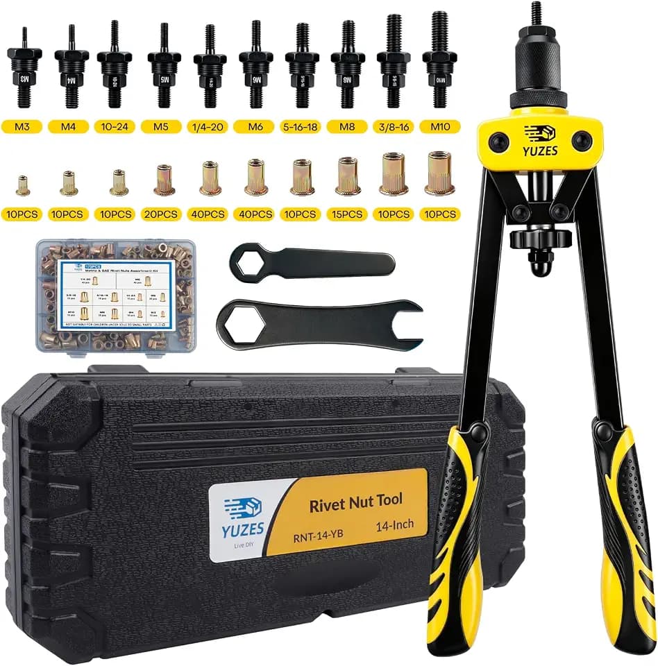 YUZES Rivet Nut Tool Kit, 14" Rivnut Tool with 11 Metric & SAE Mandrels