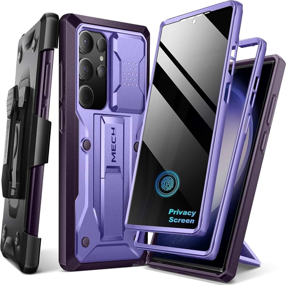 TONGATE for Samsung Galaxy S23 Ultra Case, 2 Front Frames & Stand, P-Purple