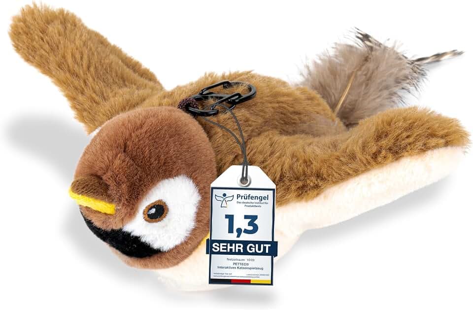 PetTec® Interaktives Katzenspielzeug Elektrisch [DAS ORIGINAL] Selbstbeschäftigung - Katzenspielzeug Vogel beweglich mit Katzenminze Interactive Cat Toy Automatische Katzen Spielsachen