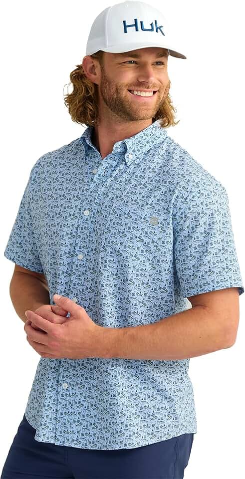 HUK - Men's KC Scott Patterned Kona Shirt, Performance Button Down Shirt