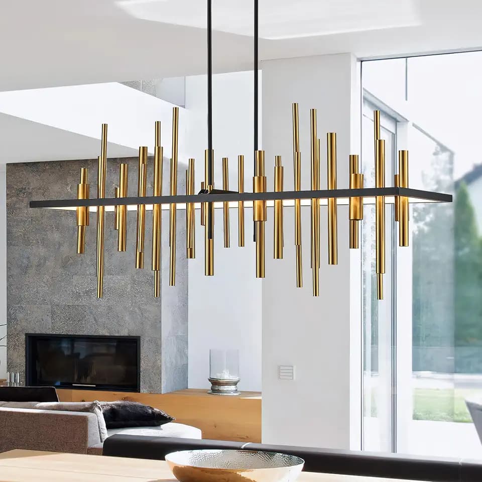 Rectangular Modern Industrial Black Gold Chandelier