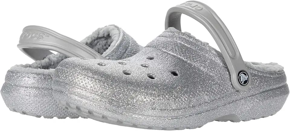 Crocs Men's and Women's Classic Lined Clog Silver Glitter