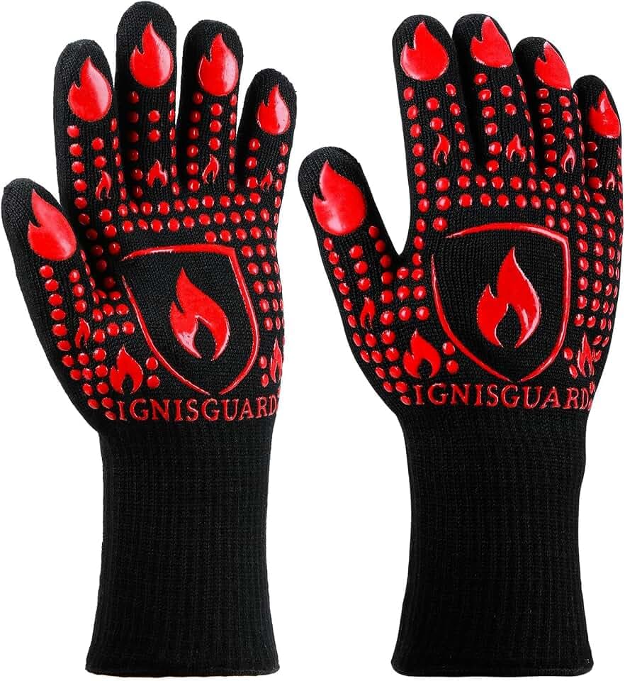 BBQ & Grill Gloves, Heat Resistant Oven Mitts, Red (M)