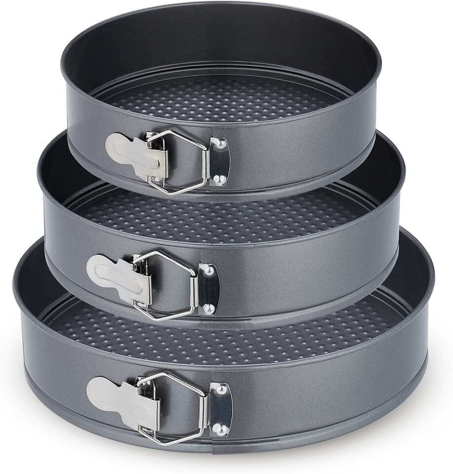 Relaxdays Springform Set, 3 runde Backformen, Ø 24, 26, 28 cm, Edelstahl, Antihaftbeschichtung, Tortenform, anthrazit