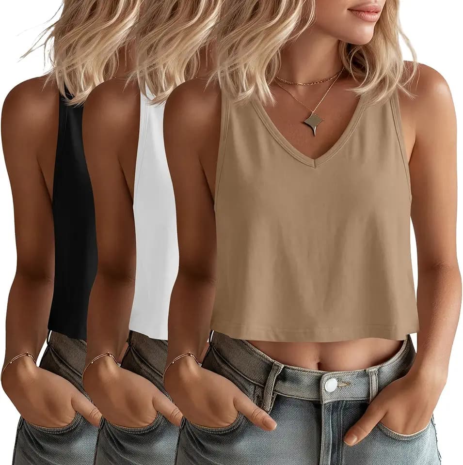 3 Pack V Neck Cropped Tank Tops for Women