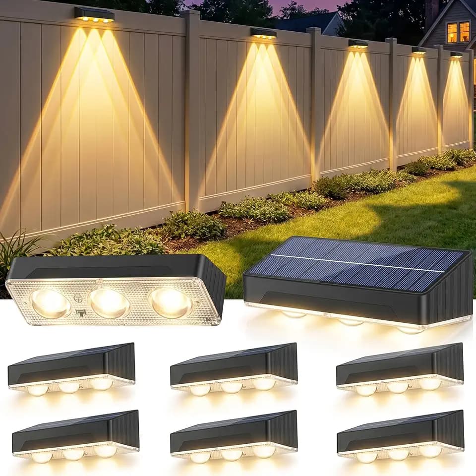 Solar Fence Lights Outdoor 8 Pack Waterproof Upgraded Brightness 3 LED Lens Solor Deck Lights Warm Cool Natural White RGB 10 Color Outside Solar Powered Wall Light for Backyard Garden Patio Step Rail