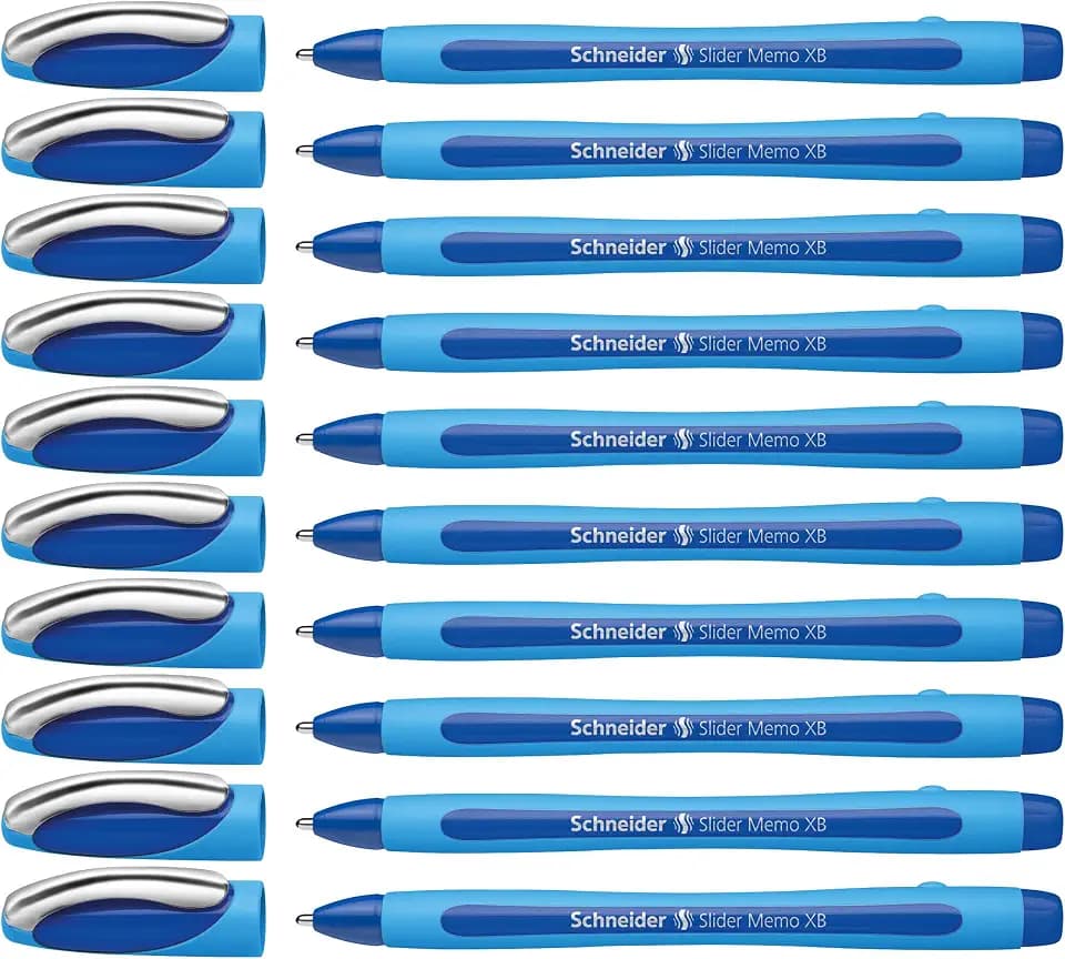 Schneider 150203 Slider Memo XB Kugelschreiber (mit Kappe, Strichstärke: XB) 10er Pack, blau
