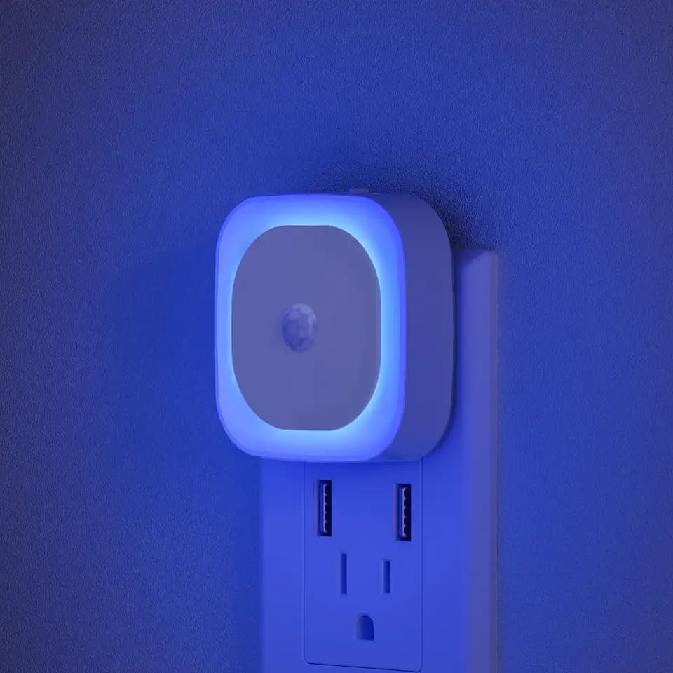 YUNLEX Motion Sensor Night Lights Plug into Wall, Blue LED Light, 2 Pack